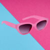 A pair of oversized blue cat-eye sunglasses for women