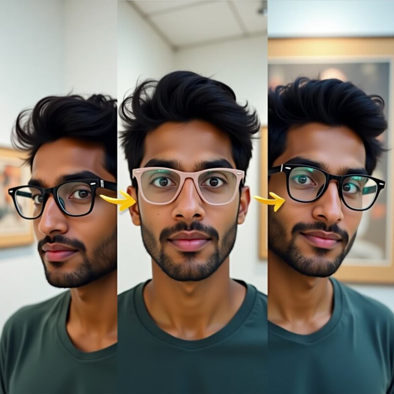 Social media comparison showing how trendy frames can overwhelm versus complement Indian face shapes