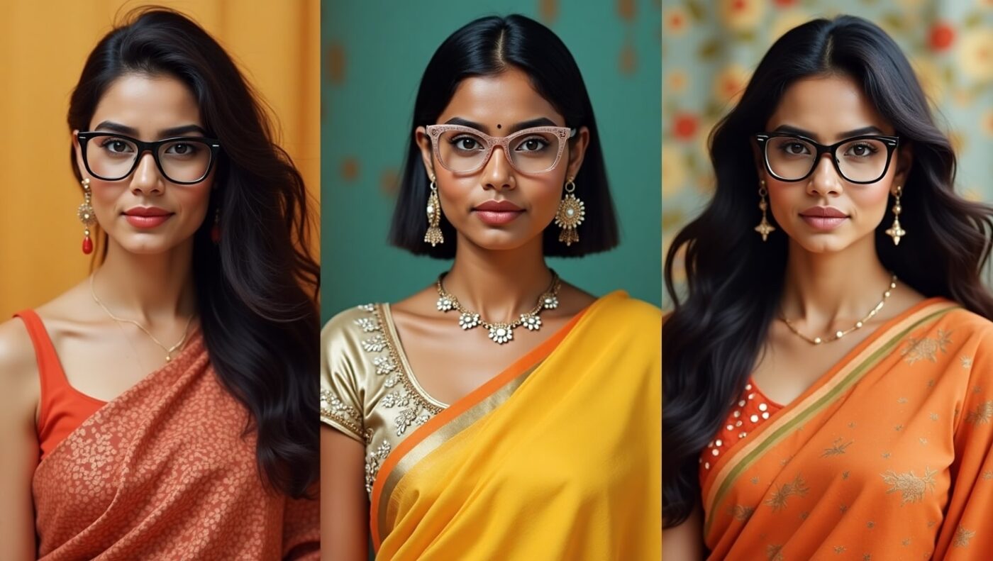 Indian models demonstrating skin tone, attire, and climate considerations for right frame for your face