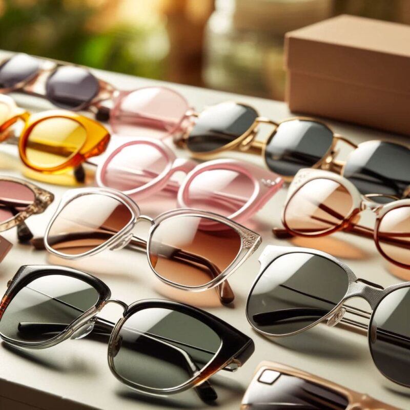 A collection of fashionable sunglasses, including polarized and mirrored styles, for men and women