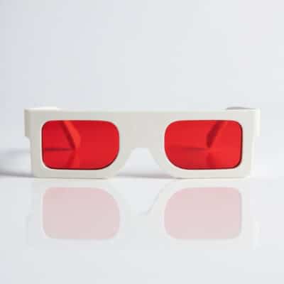 Red-red filter decode glasses showing tinted lenses for revealing hidden messages.