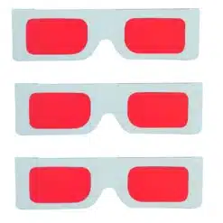 Pack of three paper decoder glasses with red lens for party games and activities
