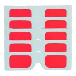 Pack of 5 paper secret decoder glasses with red lenses stacked neatly against a white background.
