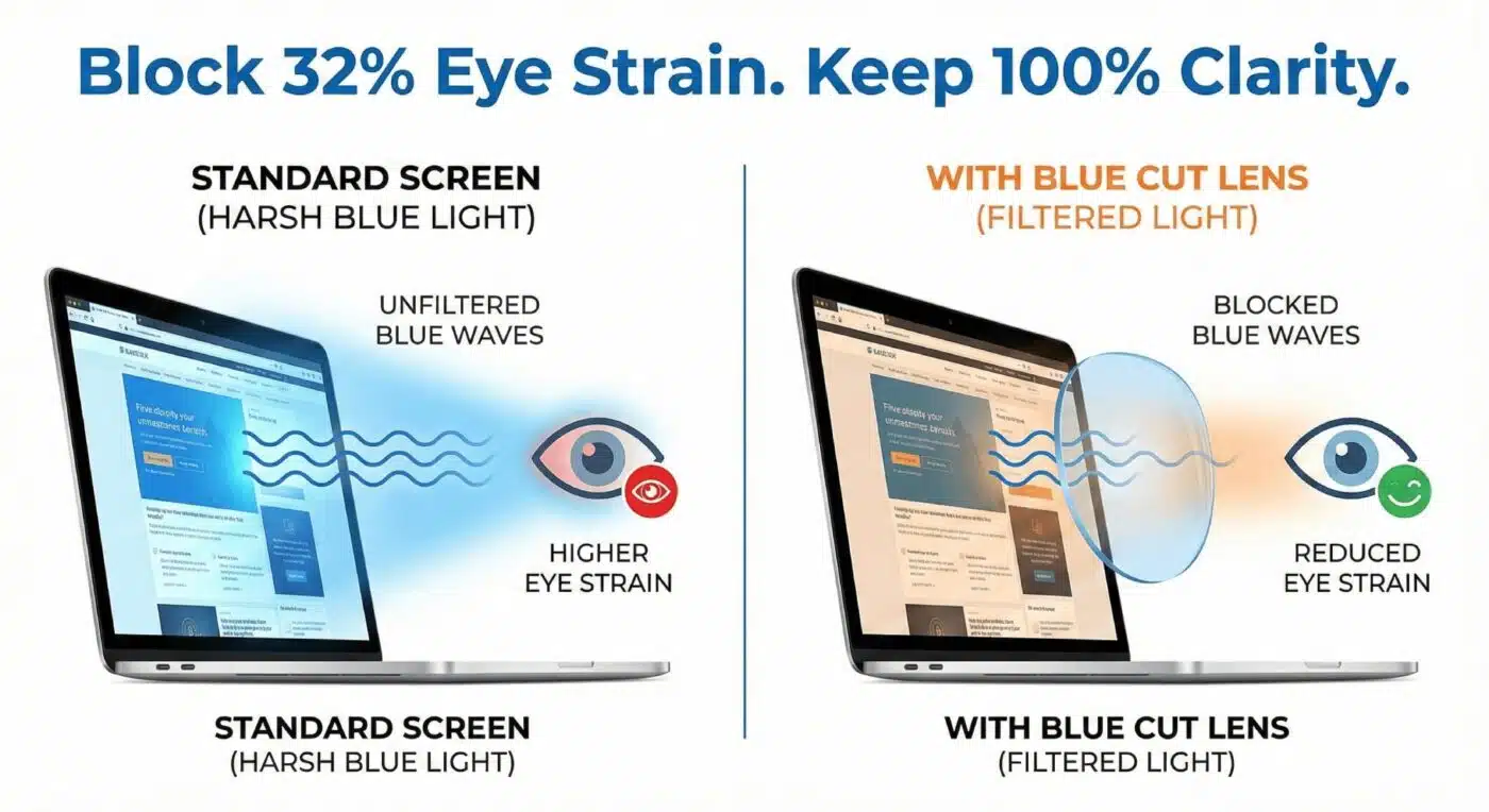 Best Optical Shop in Bangalore: Your Complete Guide to Progressive Lenses & Blue Cut Glasses 4 Blue cut glasses technology comparison digital screen blue light filter optical Bangalore