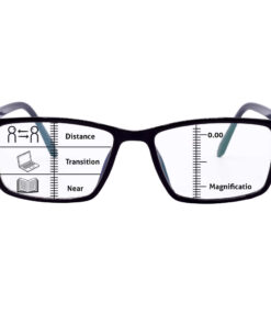 Progressive Reading Glasses +1.00 to +3.00 in Black & Grey with Anti-Glare Blue Cut Lens