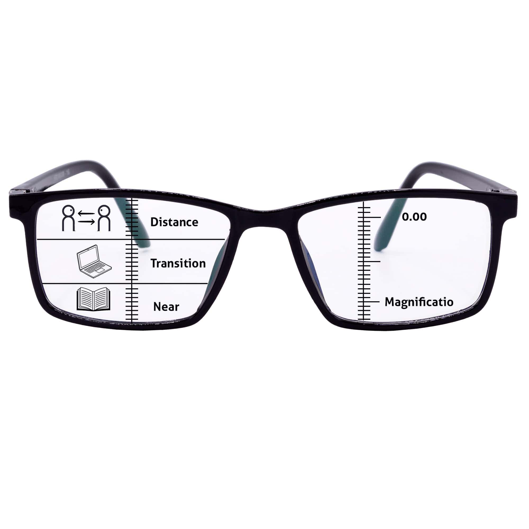 Hrinkar Progressive Reading Glasses +1.00 with Blue Cut lens for men and women in black.