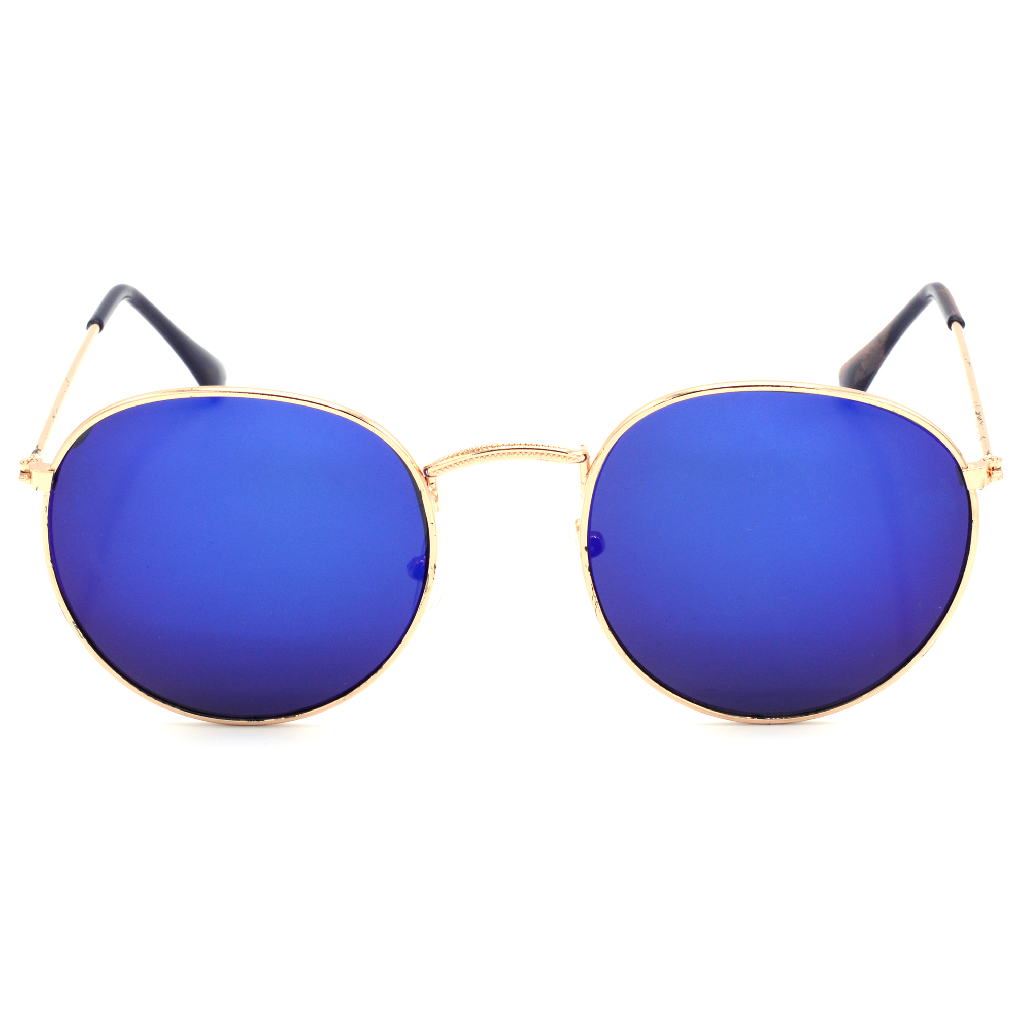 Hrinkar Mirrored & UV Protection Stylish Blue Round Goggles For Men & Women - HRS554-GLD-BU - Image 2