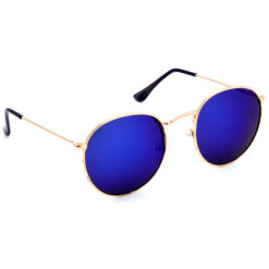 Hrinkar Mirrored & UV Protection Stylish Blue Round Goggles For Men & Women - HRS554-GLD-BU