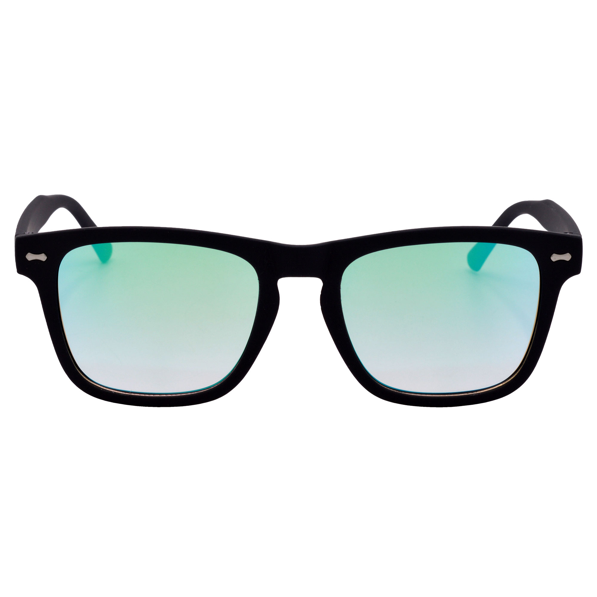 Black Wayfarer Sunglasses with Blue Mirrored Lenses