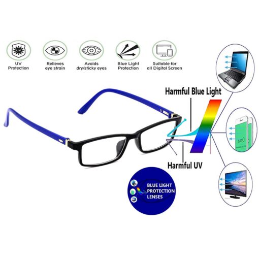 Hrinkar Zero Power Anti-Glare and Blue Ray Cut Computer Glasses for Eye Protection from Laptop and Mobile Screen | Blue and Black | HBCT-FRM-BK-BU-12