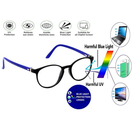 Hrinkar Zero Power Anti-Glare and Blue Ray Cut Computer Glasses for Eye Protection from Laptop and Mobile Screen | Blue and Black | HBCT-FRM-BK-BU-14