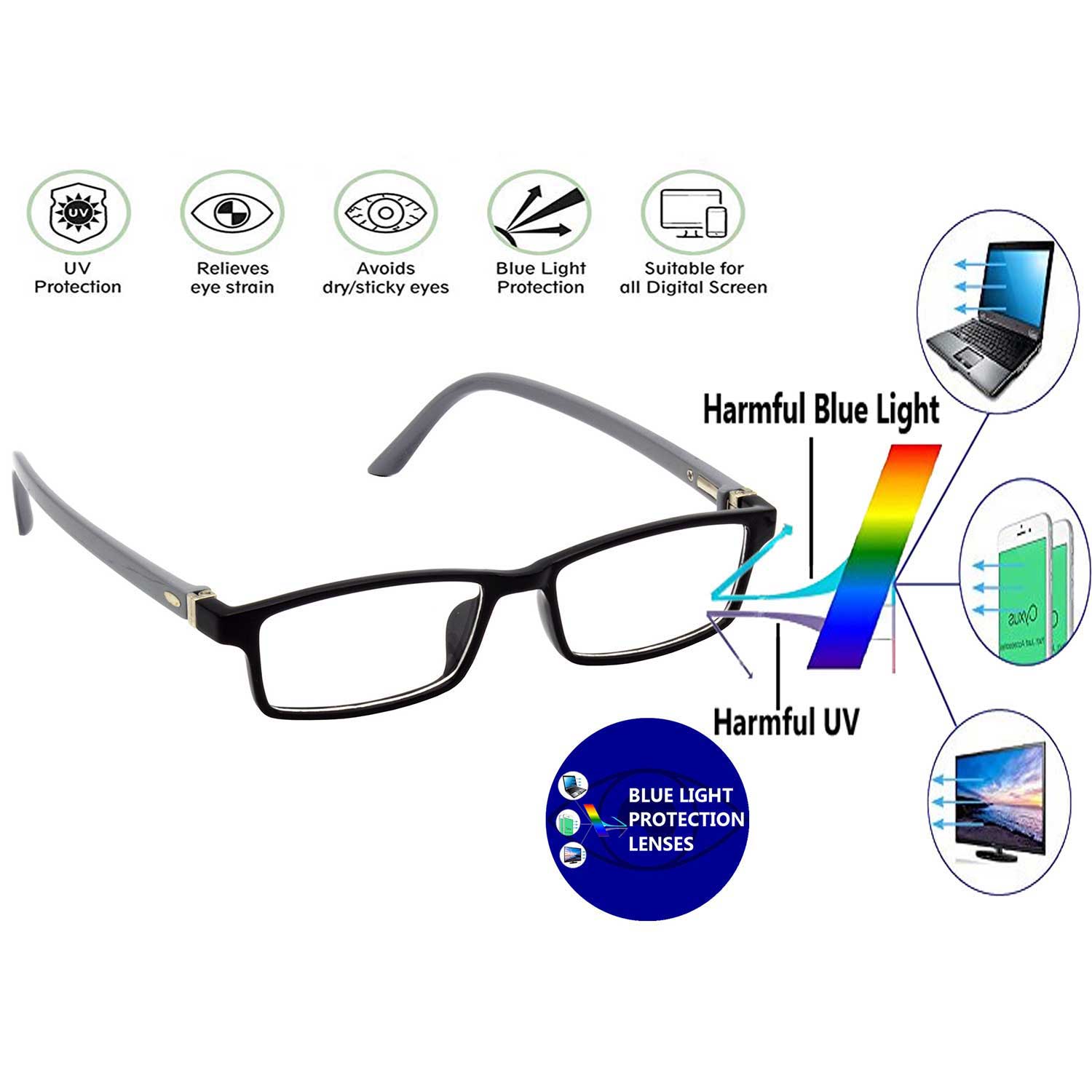 Hrinkar Anti-Glare Computer Glasses for Kids Black Grey Frame