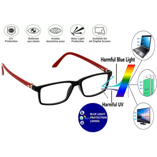 Hrinkar Computer Gaming Glasses Black Red Rectangle Frame