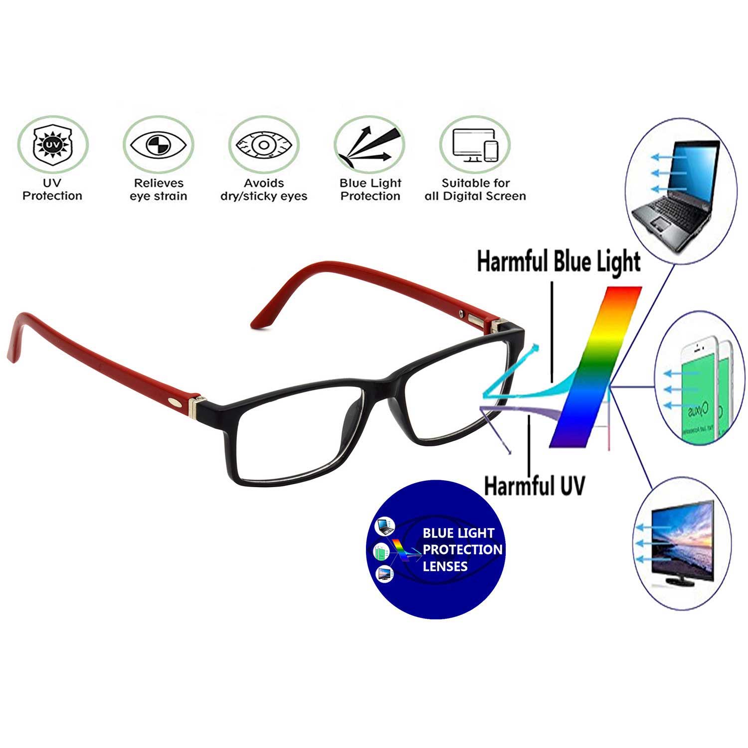 Hrinkar Eye Protection Glass for Computer Kids Black Red Frame