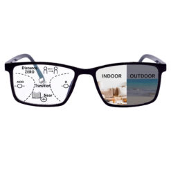 Hrinkar Photochromic Progressive Multifocal Reading Glasses Blue Light Blocking Women and Men +1.00 to +3.00 Multifocus Computer Readers with Spring Hinge | Day and Night Photo Grey Glasses | Black | HRPR-PG15-BK-100 | HRPR-PG15-BK