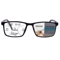 Hrinkar Photochromic Progressive Multifocal Reading Glasses Blue Light Blocking Women and Men +1.00 to +3.00 Multifocus Computer Readers with Spring Hinge | Day & Night | Black and Brown | HRPR-PG16-BK-BWN-100 | HRPR-PG16-BK-BWN
