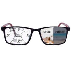 Hrinkar Photochromic Progressive Multifocal Reading Glasses Blue Light Blocking Women and Men +1.00 to +3.00 Multifocus Computer Readers with Spring Hinge | Day and Night Photo Grey Glasses | Black and Red | HRPR-PG15-BK-RD-100 | HRPR-PG15-BK-RD