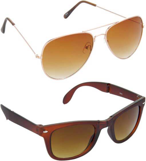 Air Strike Brown Lens Gold Frame Pilot Stylish Sunglasses For Men Women Boys Girls