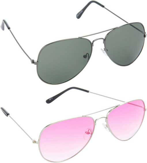Air Strike Pink Lens Silver Frame Pilot Stylish Sunglasses For Men Women Boys Girls